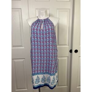 Tommy Bahama Blue Women's Tropical Keyhole Neck Dress Size XL 100% Rayon